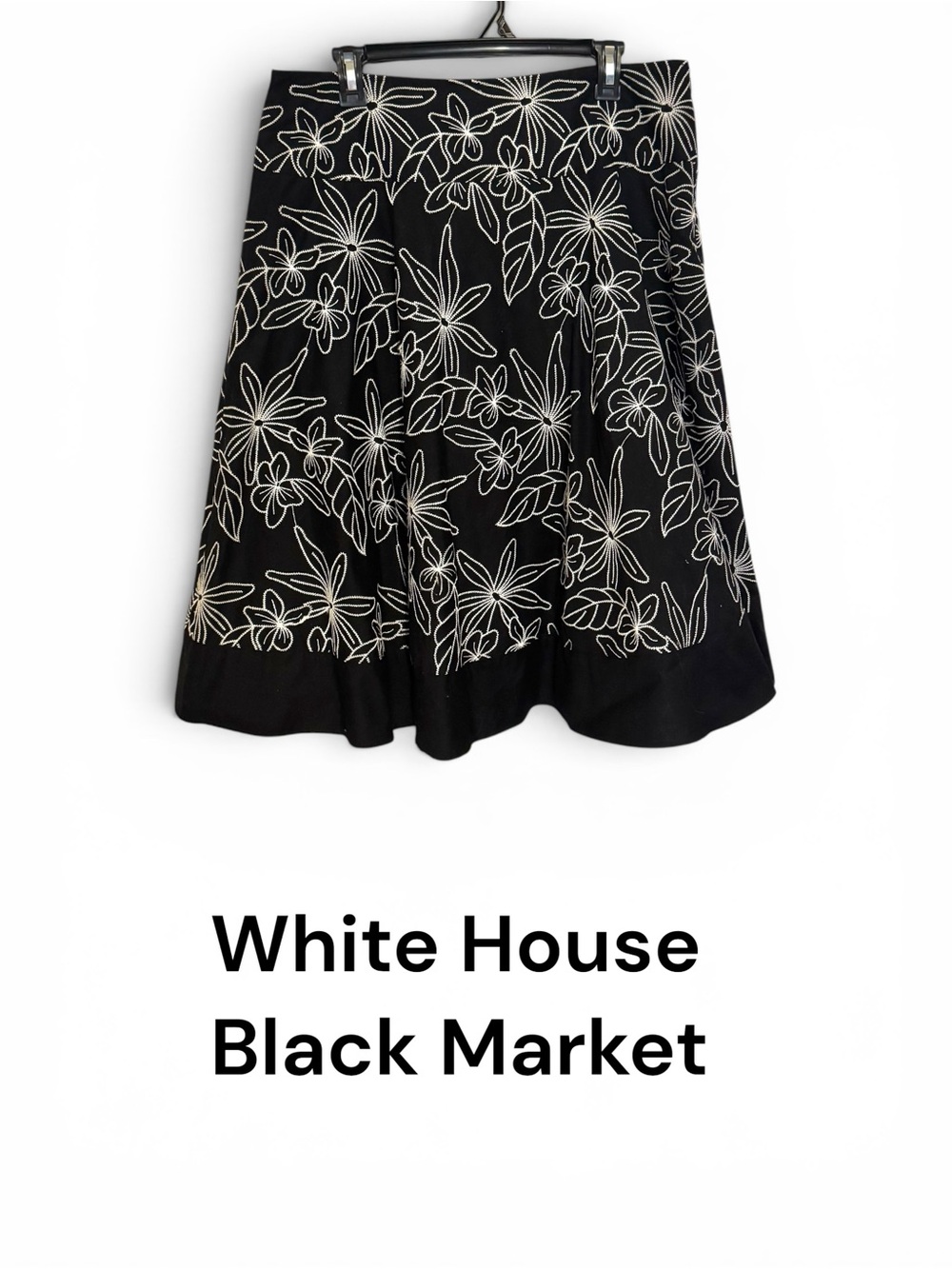 White House Black Market Black/White Floral Flare Skirt SZ: 12 #1 - Picture 1 of 10